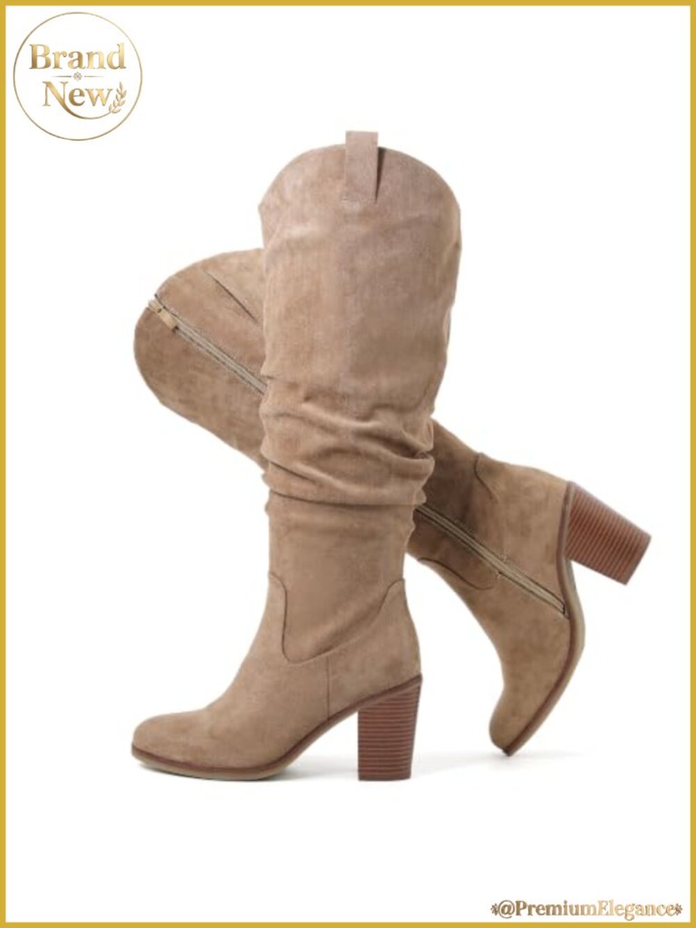 Extra Wide Calf Cowboy Knee High Boots with Side Zipper